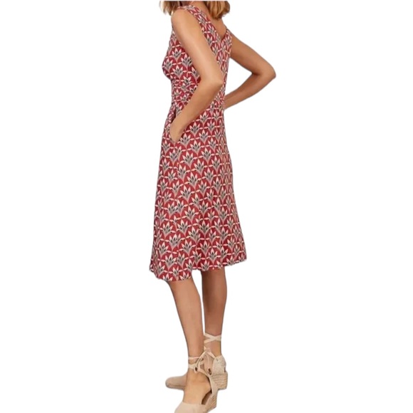 Boden Effie Red Orange Palm Print Faux Wrap Ruched Jersey Knit Dress - 6 - Picture 2 of 16